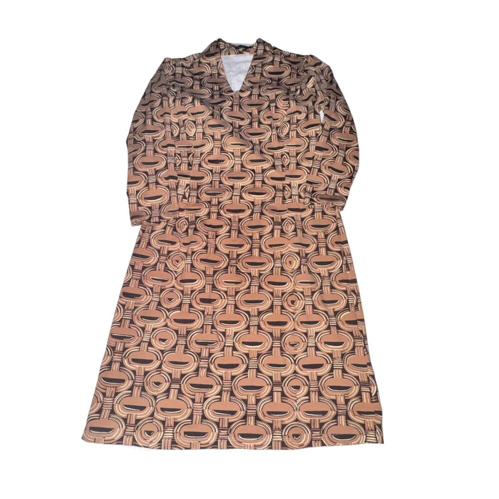 J McLaughlin Ivana Dress Size S Brown Geometric Catalina Cloth V Neck 3/4 Sleeve